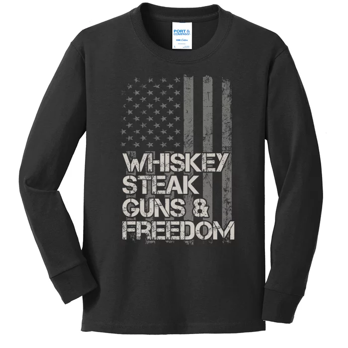 Whiskey Steak Guns & Freedom Patriotic Flag Gif Kids Long Sleeve Shirt