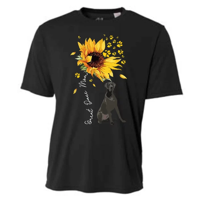 Womens Sunflower Great Dane Mom Dog Lover Cooling Performance Crew T-Shirt