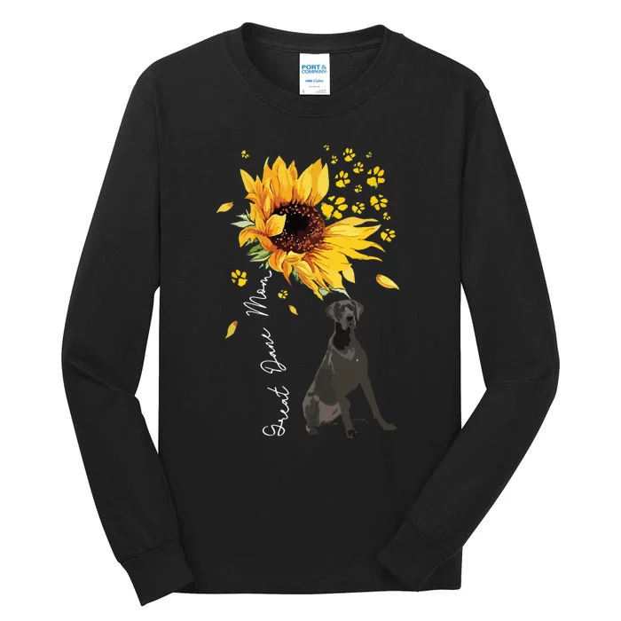 Womens Sunflower Great Dane Mom Dog Lover Tall Long Sleeve T-Shirt