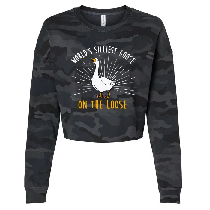 Worlds Silliest Goose On The Loose Funny Silly Cropped Pullover Crew