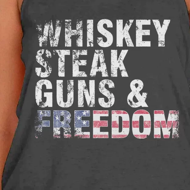 Whiskey Steak Guns And Freedom Patriotic US Flag 4th Of July Women's Knotted Racerback Tank