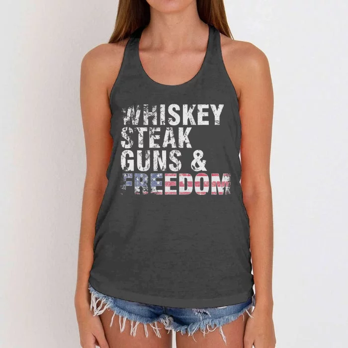 Whiskey Steak Guns And Freedom Patriotic US Flag 4th Of July Women's Knotted Racerback Tank