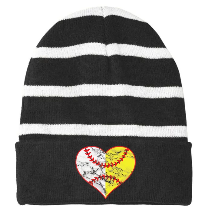 Womens Softball Heart Mom Women Baseball Ideas Striped Beanie with Solid Band