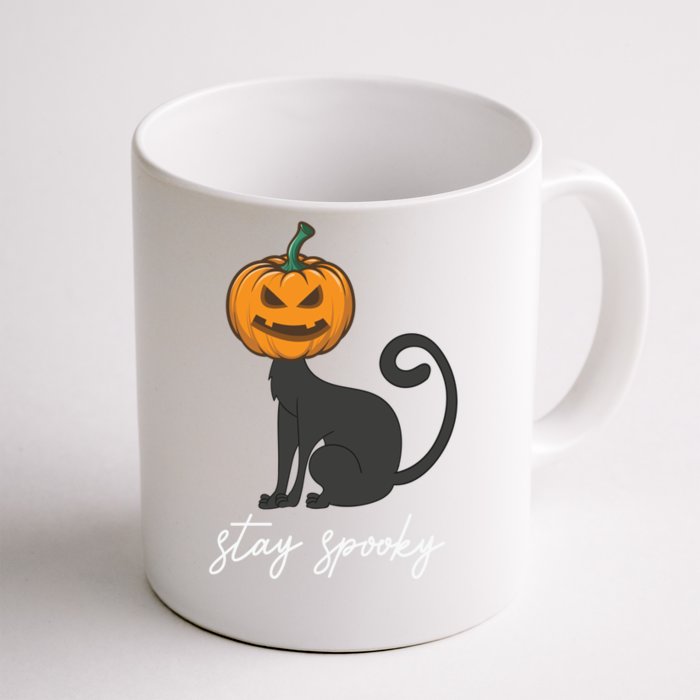 Wo Scary Halloween Stay Spooky Engraved Pumpkin Cat Funny Gift Front & Back Coffee Mug