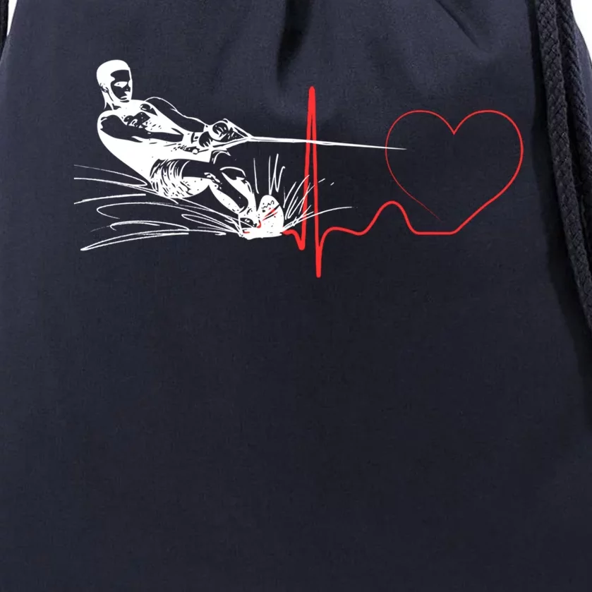 Water Skiing Heartbeat Funny Water Ski Skiing Waterski Gift Drawstring Bag