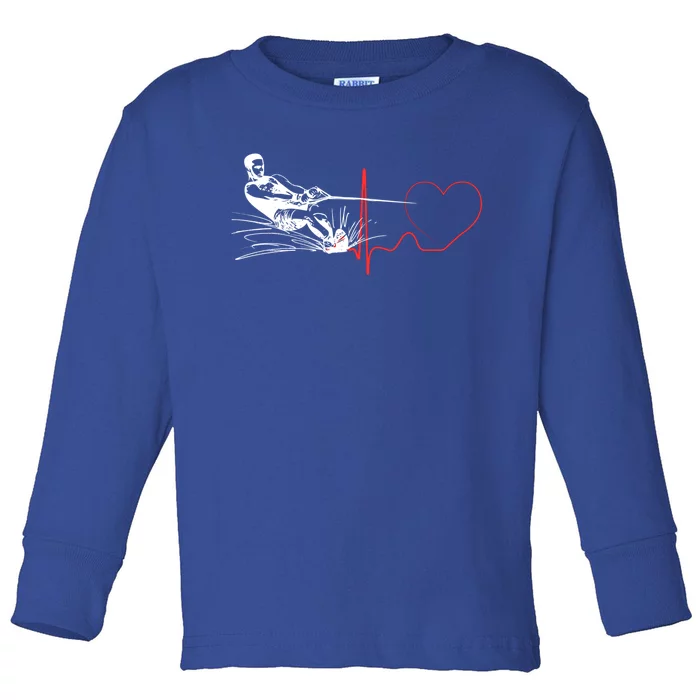 Water Skiing Heartbeat Funny Water Ski Skiing Waterski Gift Toddler Long Sleeve Shirt