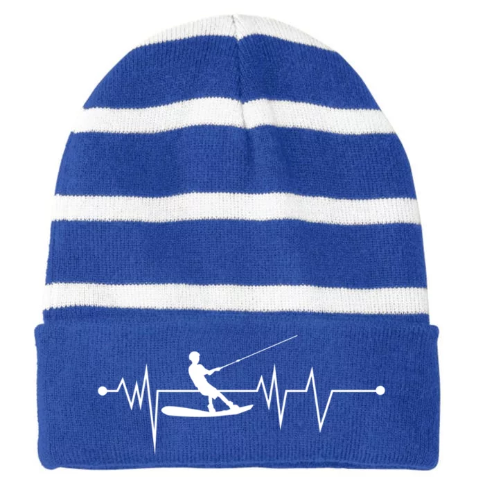 Water Skiing Heartbeat Cool Water Sports Lover Gift Striped Beanie with Solid Band