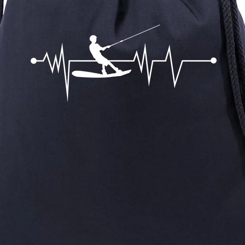 Water Skiing Heartbeat Cool Water Sports Lover Gift Drawstring Bag