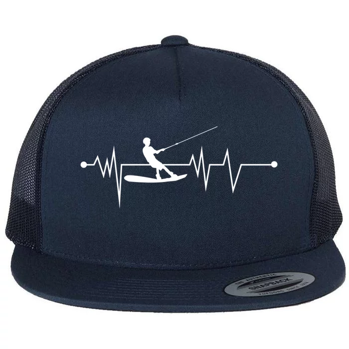 Water Skiing Heartbeat Cool Water Sports Lover Gift Flat Bill Trucker Hat