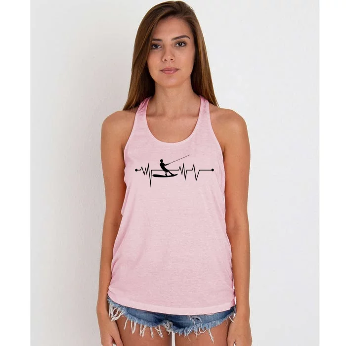 Water Skiing Heartbeat Cool Water Sports Lover Gift Women's Knotted Racerback Tank