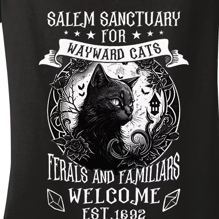 Witch Salem Home For Wayward Black Cats 1692 Halloween Women Women's V-Neck T-Shirt