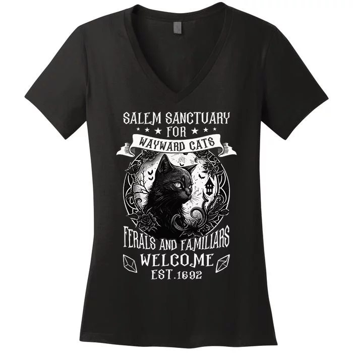 Witch Salem Home For Wayward Black Cats 1692 Halloween Women Women's V-Neck T-Shirt