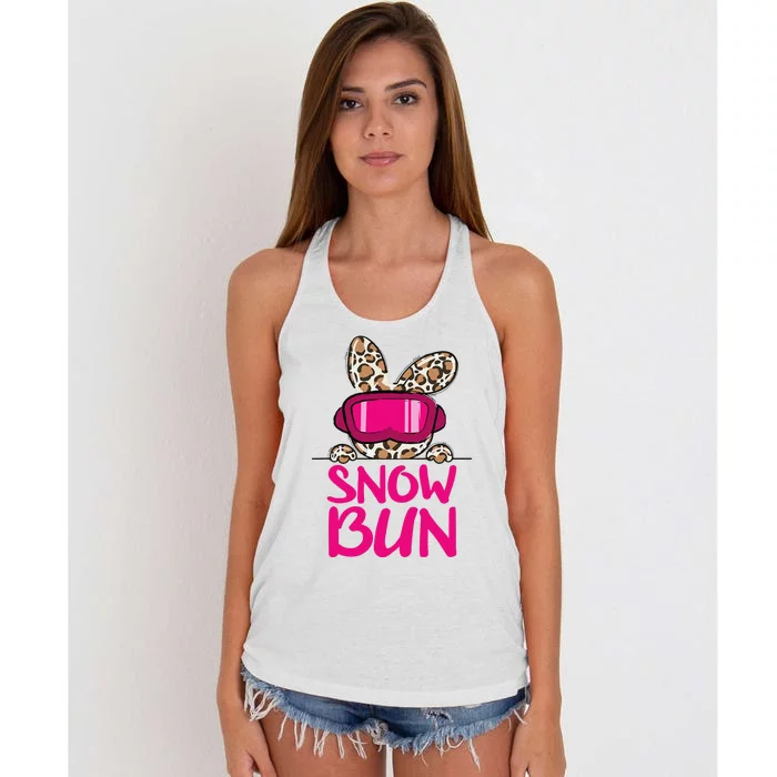 Winter Slope Hopper Ski Adventure Leopard Women's Knotted Racerback Tank