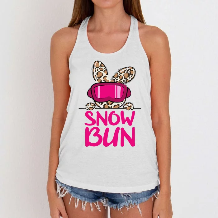 Winter Slope Hopper Ski Adventure Leopard Women's Knotted Racerback Tank