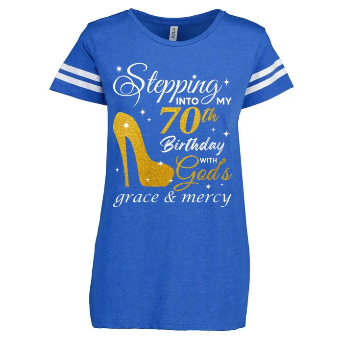 Wo Stepping Into My 70th Birthday With God's Grace And Mercy Enza Ladies Jersey Football T-Shirt