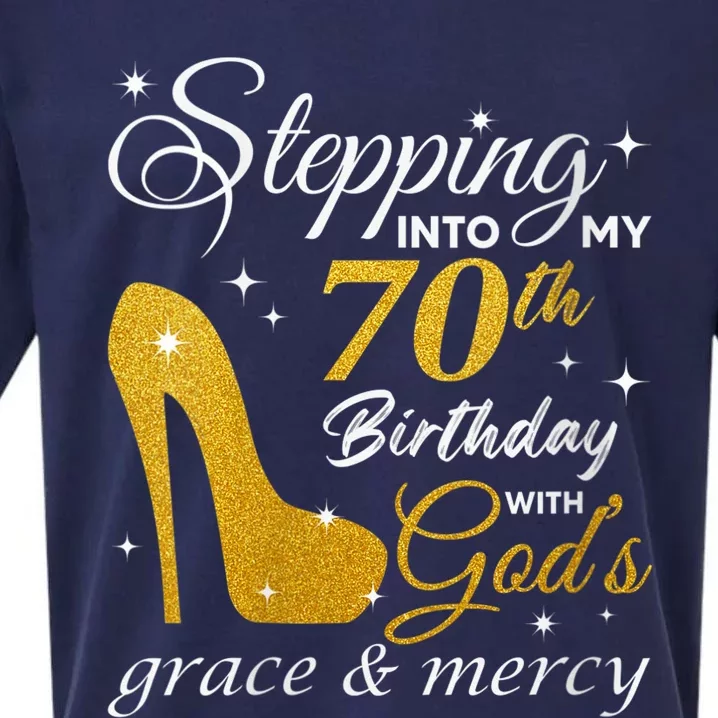 Wo Stepping Into My 70th Birthday With God's Grace And Mercy Sueded Cloud Jersey T-Shirt