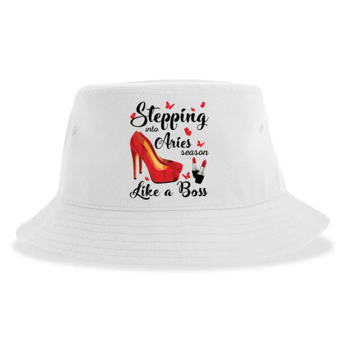 Womens Stepping Into Aries Season Like A Boss Zodiac Birthday Sustainable Bucket Hat