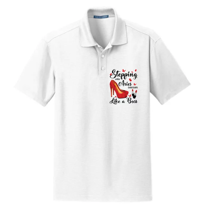 Womens Stepping Into Aries Season Like A Boss Zodiac Birthday Dry Zone Grid Performance Polo