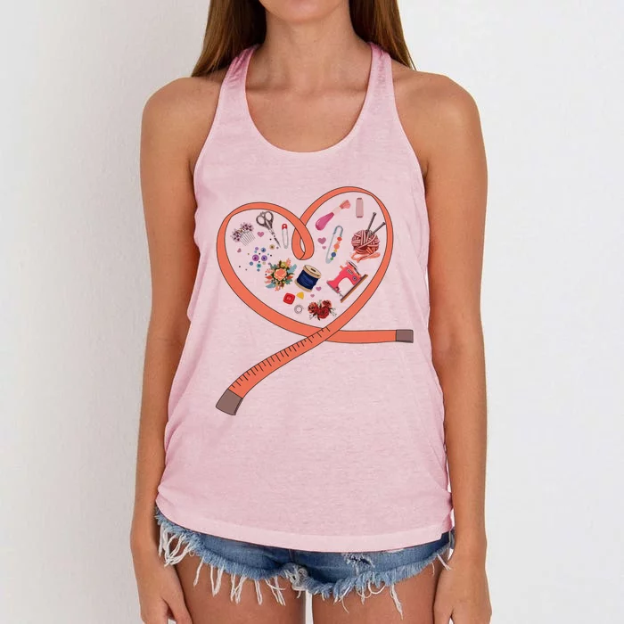 Womens Sewing Is My Heart Tee Quilting Loves Sewing Machines Women's Knotted Racerback Tank