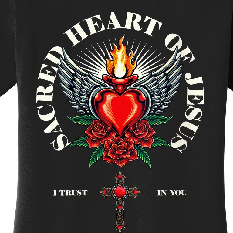 Womens Sacred Jesus Heart Bible Verse Christian Women Religious Women's T-Shirt