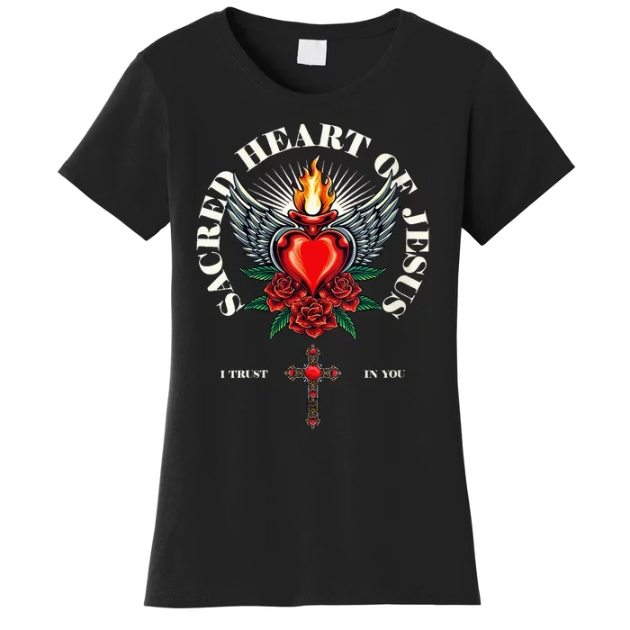 Womens Sacred Jesus Heart Bible Verse Christian Women Religious Women's T-Shirt