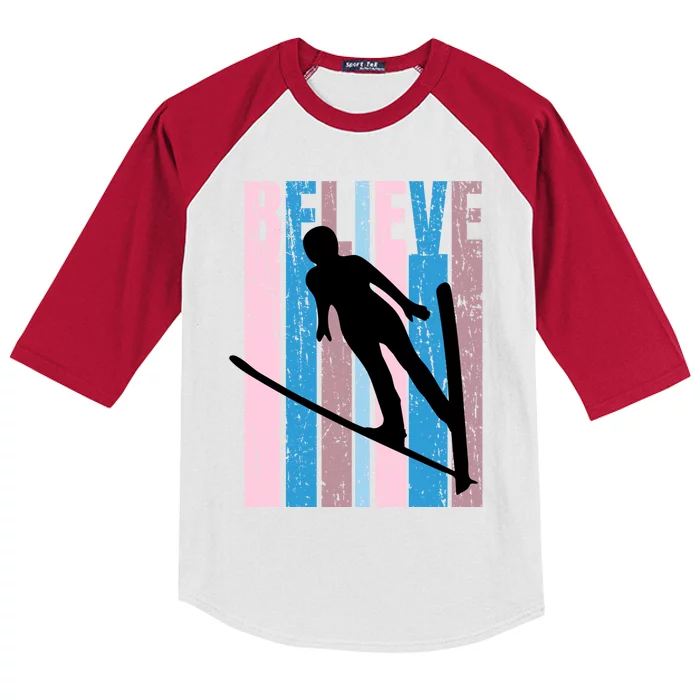 Wo Ski Jumping Jump Female Skier Skiing Cool Great Gift Kids Colorblock Raglan Jersey