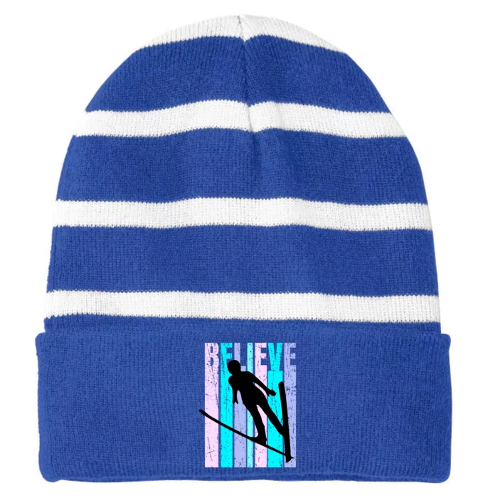 Wo Ski Jumping Jump Female Skier Skiing Cool Gift Striped Beanie with Solid Band