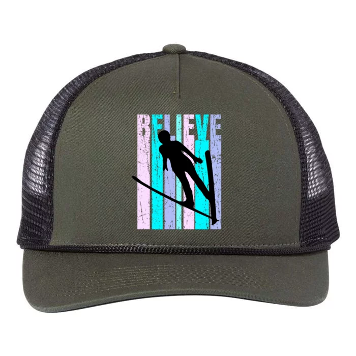 Wo Ski Jumping Jump Female Skier Skiing Cool Gift Retro Rope Trucker Hat Cap