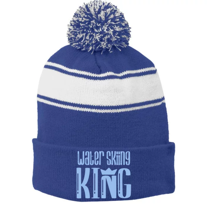 Water Skiing King Gift Stripe Pom Pom Beanie