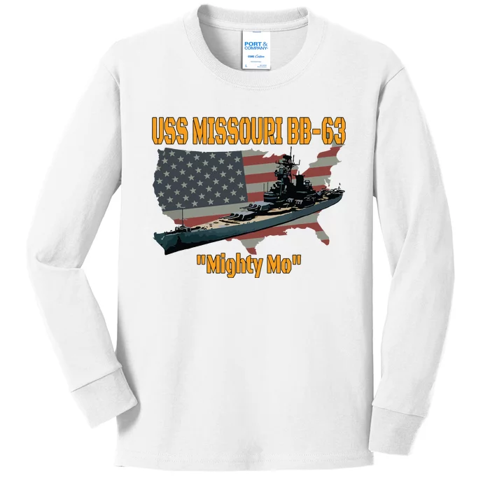 Ww2 Ship Korean War Uss Missouri Battleship Bb63 Veterans Kids Long Sleeve Shirt