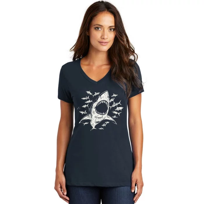 White Shark Lover Marine Biology Animal Science Women's V-Neck T-Shirt