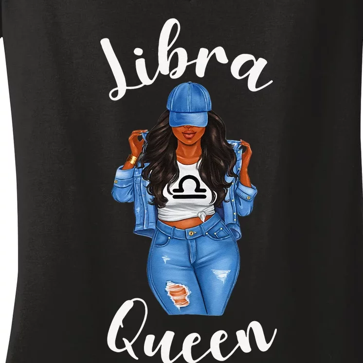 Wo Streetwise Libra Queen Black Wo Zodiac Birthday Sassy Women's V-Neck T-Shirt