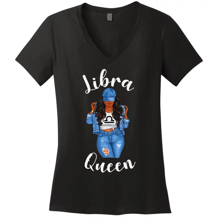 Wo Streetwise Libra Queen Black Wo Zodiac Birthday Sassy Women's V-Neck T-Shirt