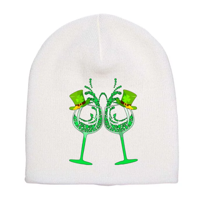 Wine Shamrock Leprechaun Funny St Patricks Day Short Acrylic Beanie