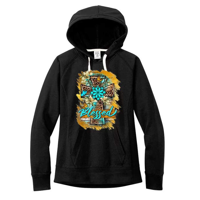 Western Sunflowers Leopard Cross Blessed Jesus Christian Women's Fleece Hoodie