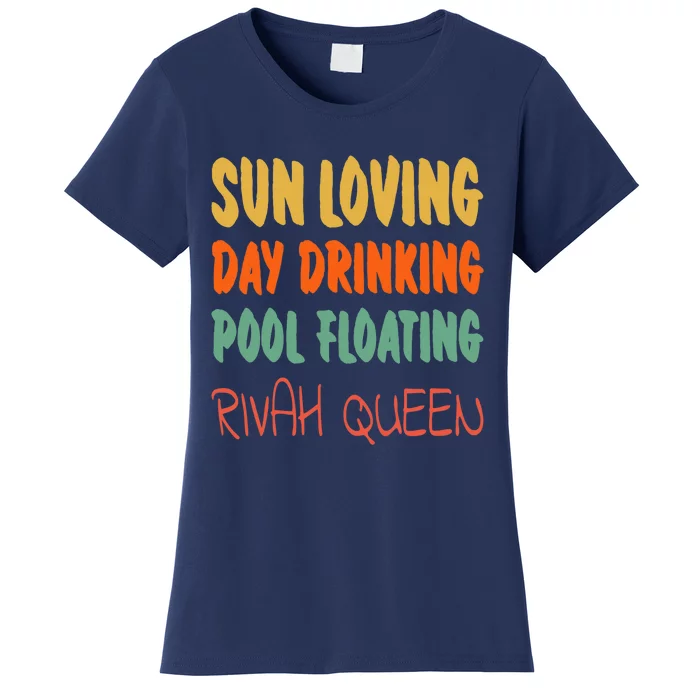 Wo Sun Loving Day Drinking Pool Floating Rivah Queen VNeck Women's T-Shirt