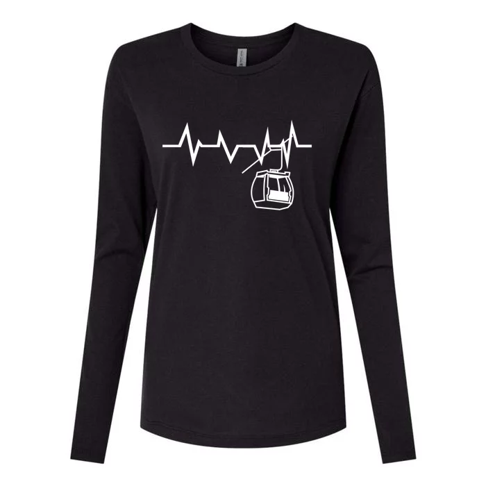 Womens Ski Lift Heartbeat Design Skier Gift For Skier Womens Cotton Relaxed Long Sleeve T-Shirt