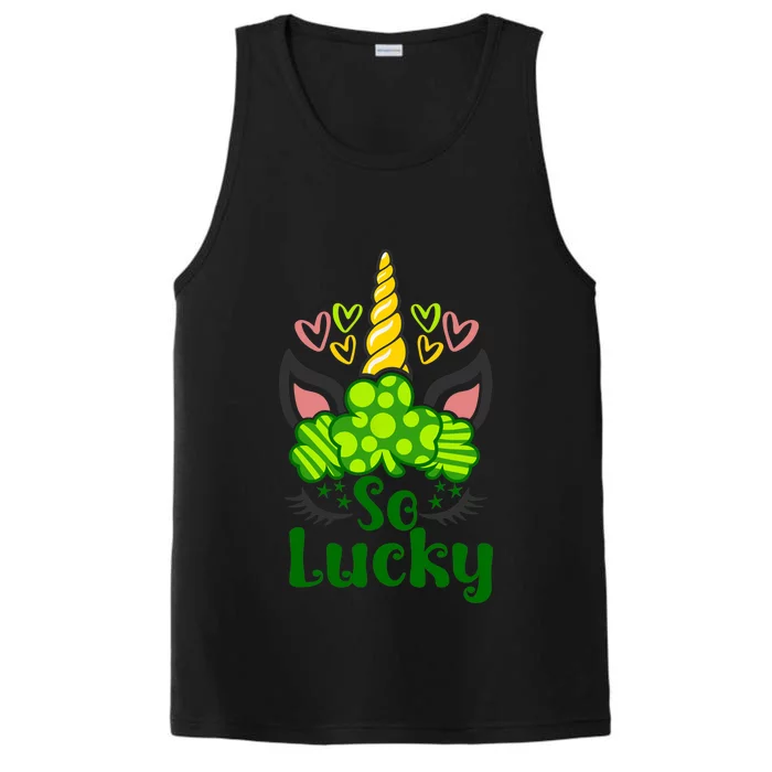 Wo So Lucky St Patrick's Day Unicorn Shamrock Girl Performance Tank