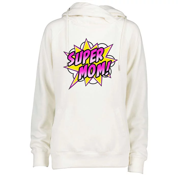 Womens Super Mom Comic Book Superhero Mother's Day Womens Funnel Neck Pullover Hood