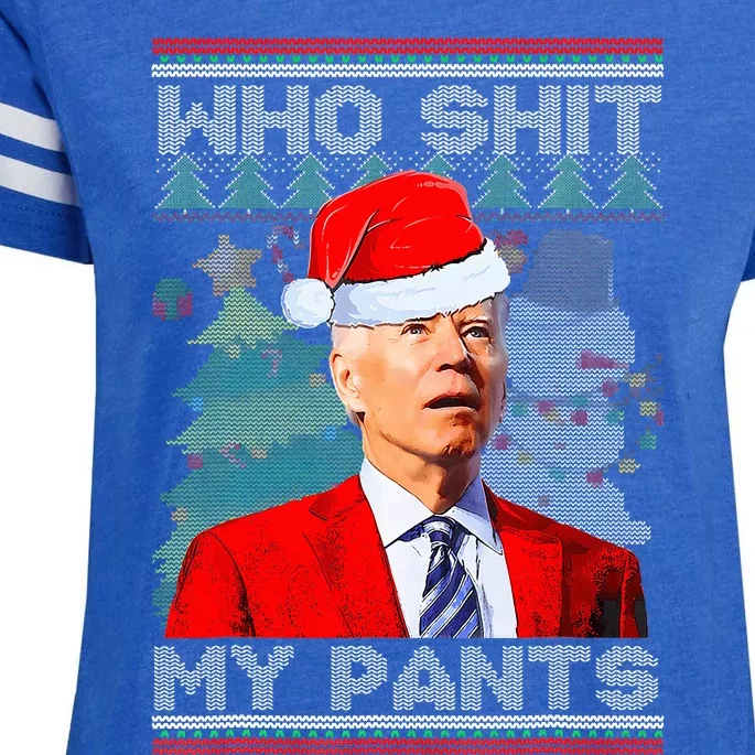 Who Shit My Pants Funny Biden Confused Ugly Christmas Enza Ladies Jersey Football T-Shirt