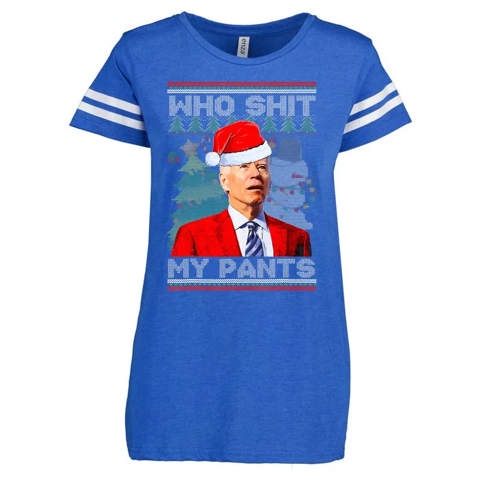 Who Shit My Pants Funny Biden Confused Ugly Christmas Enza Ladies Jersey Football T-Shirt