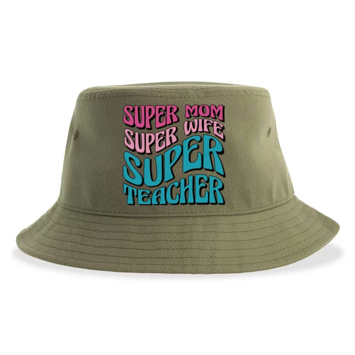 Wo Super Mom Super Wife Super Teacher Mom Quotes Great Gift Sustainable Bucket Hat