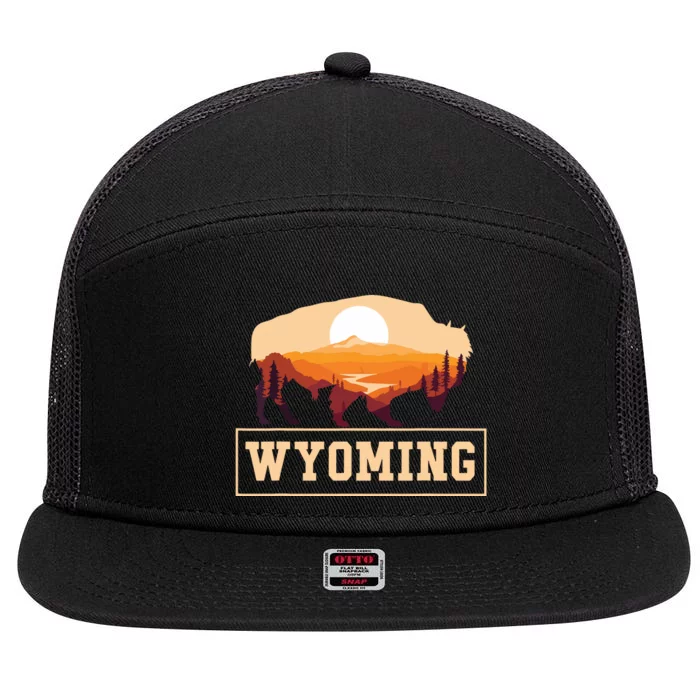 Wyoming State Map Wyomingites Usa America United States 7 Panel Mesh Trucker Snapback Hat