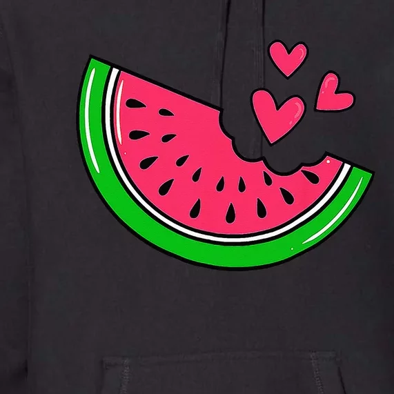 Watermelon Slice Melon Hearts Lovers Eating Fruit Summer Premium Hoodie