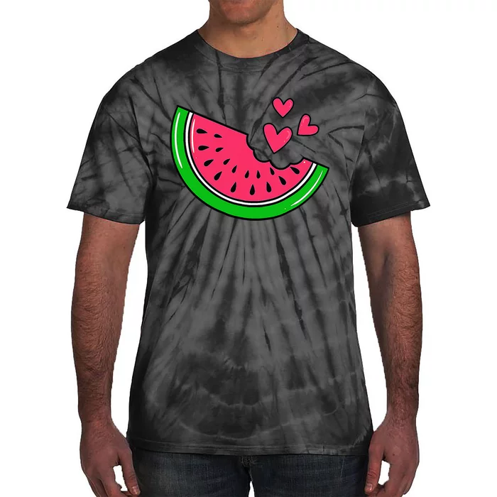 Watermelon Slice Melon Hearts Lovers Eating Fruit Summer Tie-Dye T-Shirt