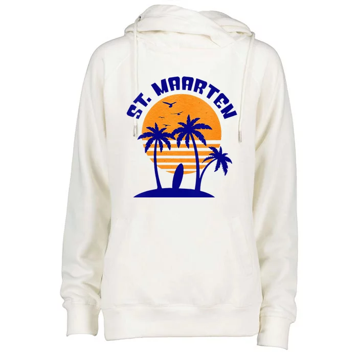 Womens St. Maarten Beach Surfing Travel Souvenir Womens Funnel Neck Pullover Hood