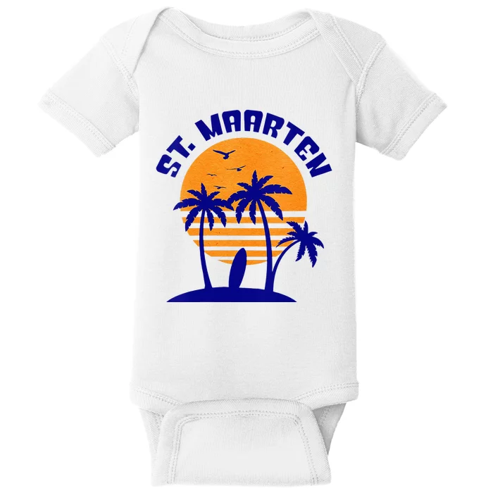 Womens St. Maarten Beach Surfing Travel Souvenir Baby Bodysuit