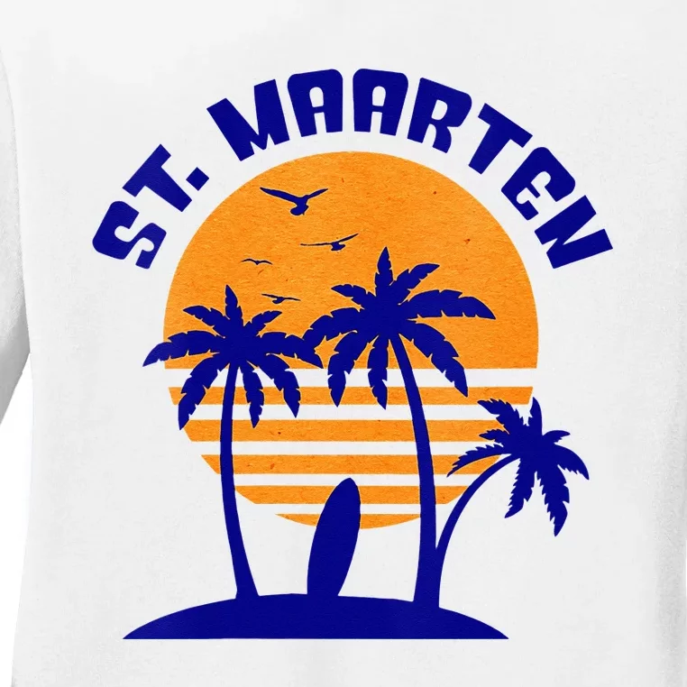 Womens St. Maarten Beach Surfing Travel Souvenir Ladies Long Sleeve Shirt