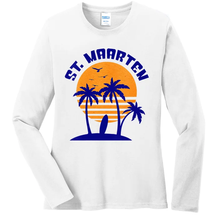 Womens St. Maarten Beach Surfing Travel Souvenir Ladies Long Sleeve Shirt