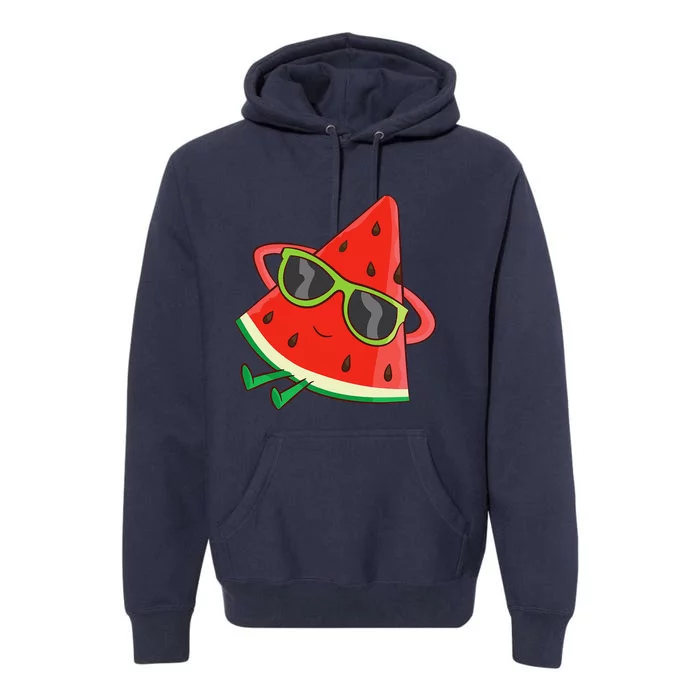 Watermelon Summer Melon With Sunglasses Funny Watermelon Premium Hoodie